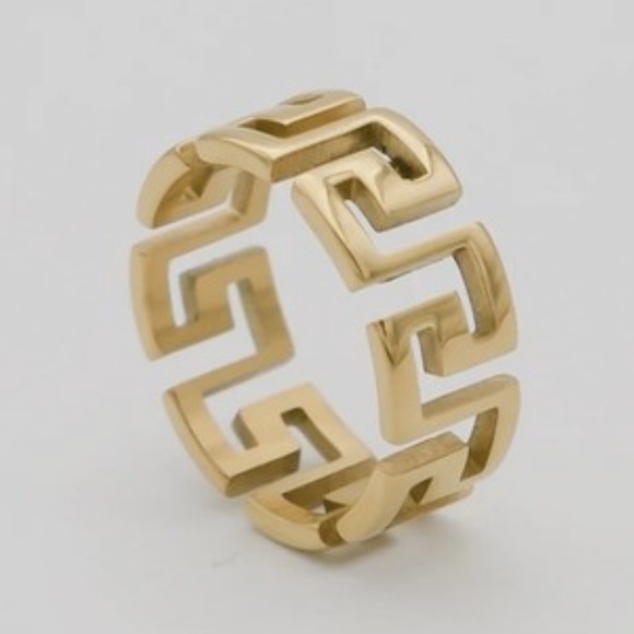 Versace Jewelry - Versace Greca Logo Gold Cut Out Wide Band Ring